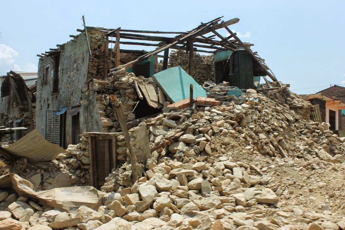 A collapsed building after the 2015 Nepal earthquakes