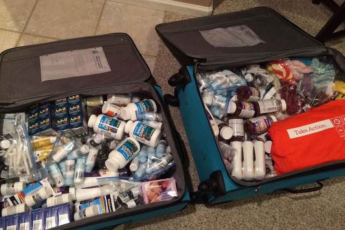 A travel case packed with medicine